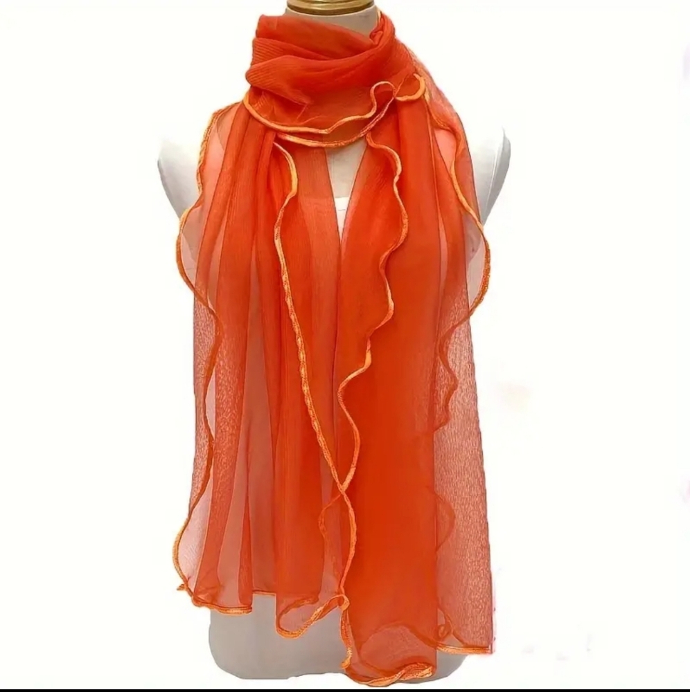 Scarf Chiffon, Sparkle Ruffle Trim, Tangerine